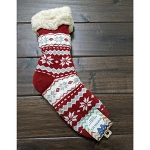 new Winterlace Sherpa lined ladies socks red white snowflake patterns